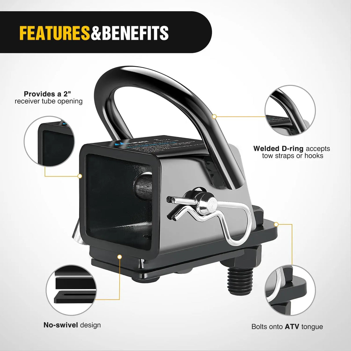 2 Inch Rear Trailer Hitch Receiver Kit for ATV UTV Rear Bumper Tow Hook Black Hitch Cover Kit Nilight