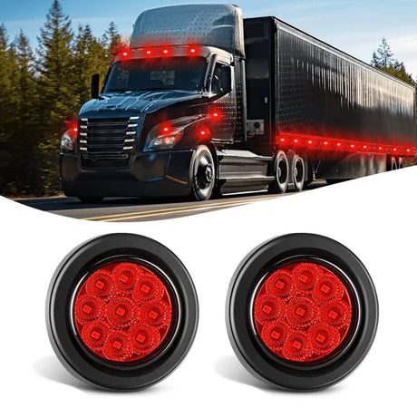 Side Marker Clearance Lights 2 Inch Red 9 Leds Round Side Marker Light (Pair)