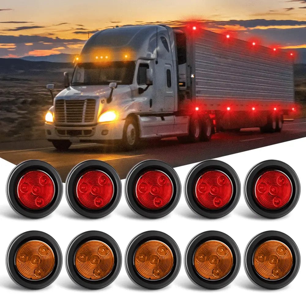 Side Marker Clearance Lights 2 Inch Red Amber Round Side Marker Light (10 Pcs)