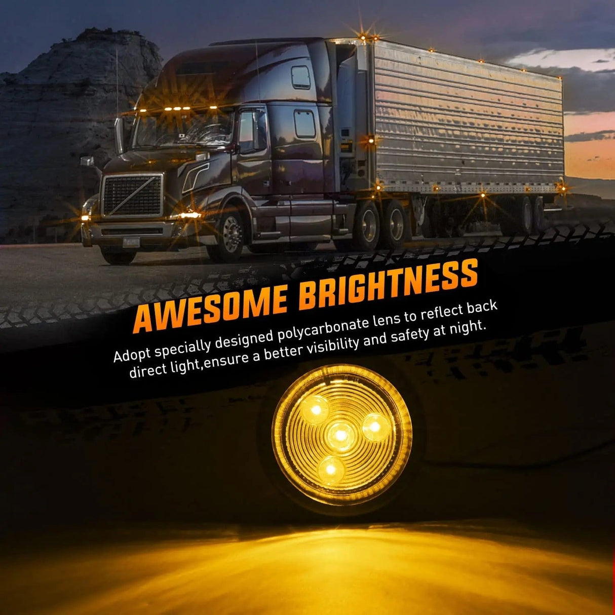 Side Marker Clearance Lights 2 Inch Red Amber Round Side Marker Light (10 Pcs)