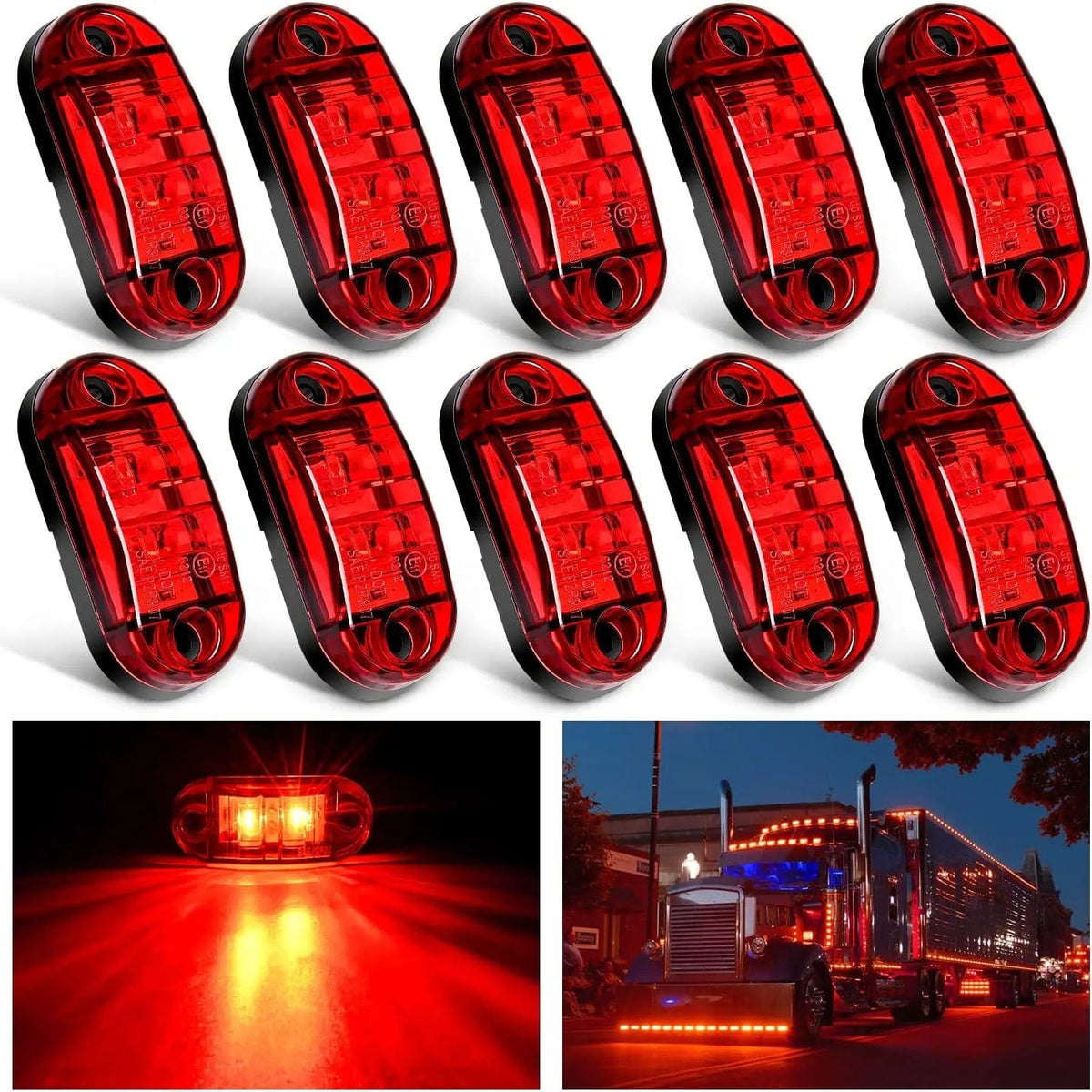 12PCS Amber/Red Marker Lights 2.5" LED Truck Trailer Oval Clearance Side Light E - Foto 4