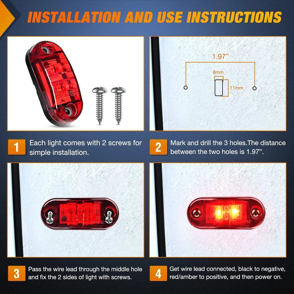 Side Marker Clearance Lights 2.5 Inch Oval Red Side Marker Light (10 Pcs)