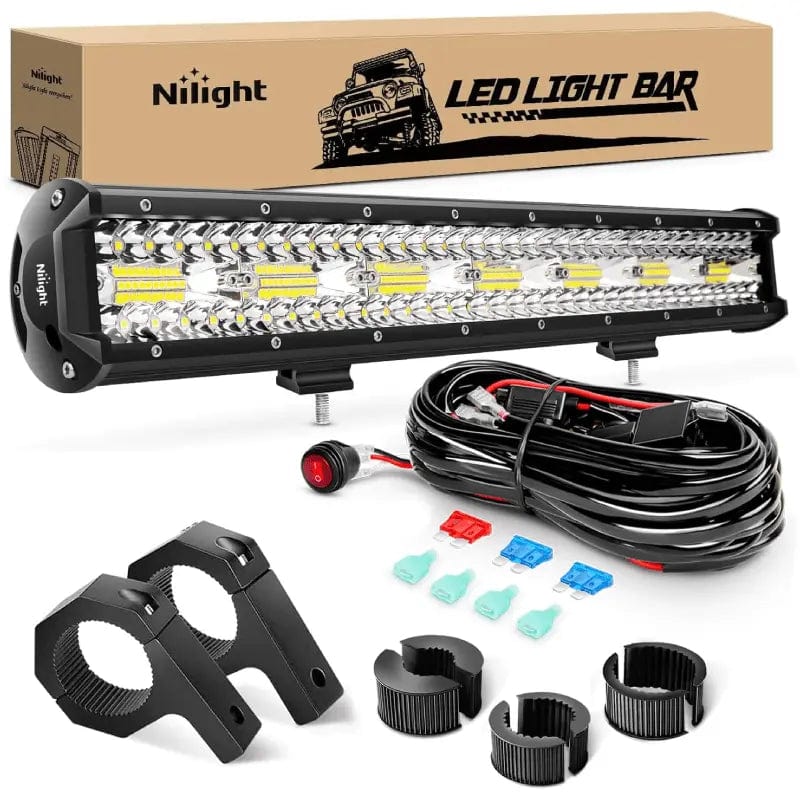 Light Bar Wiring Kit 20 Inch 420W 42000LM Triple Row Spot Flood LED Light Bar | Horizontal Bar Clamp Mount | 16AWG Wire 3Pin Switch
