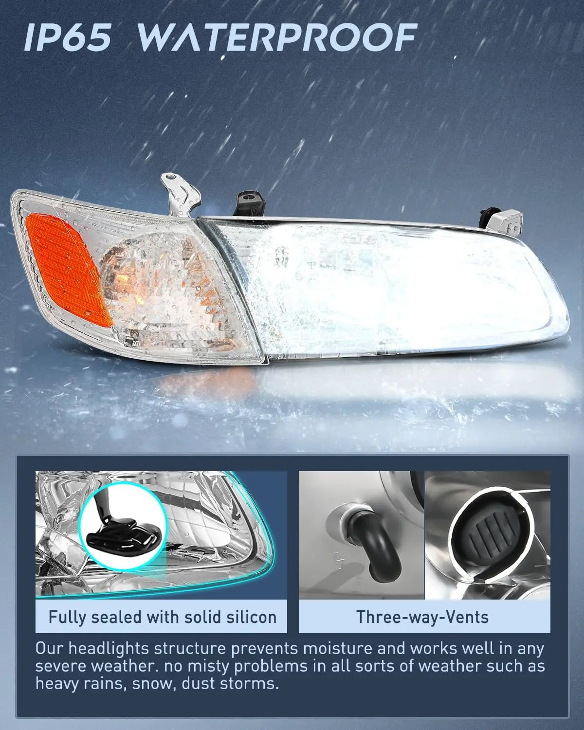 2000 2001 Toyota Camry Headlight Assembly Chrome Housing Amber Reflector Nilight