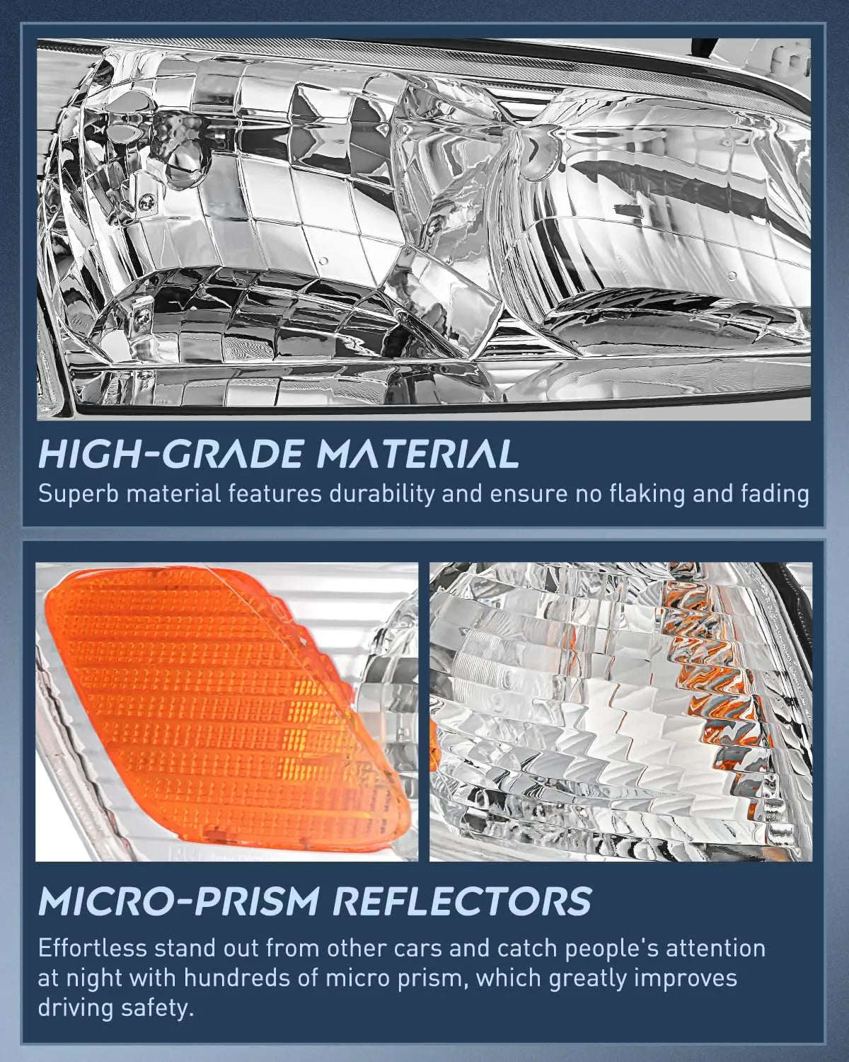 2000 2001 Toyota Camry Headlight Assembly Chrome Housing Amber Reflector Nilight