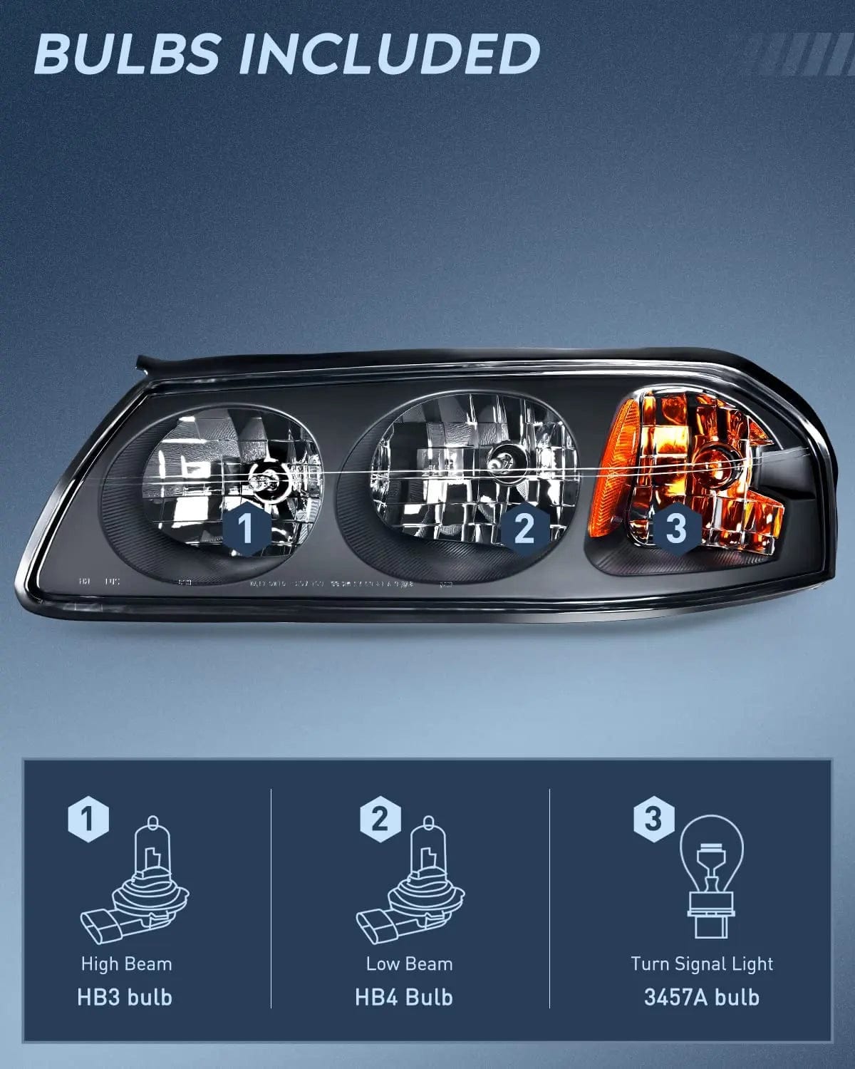 Headlight Assembly 2000 2001 2002 2003 2004 Chevy Impala Headlight Assembly Black Case Amber Reflector