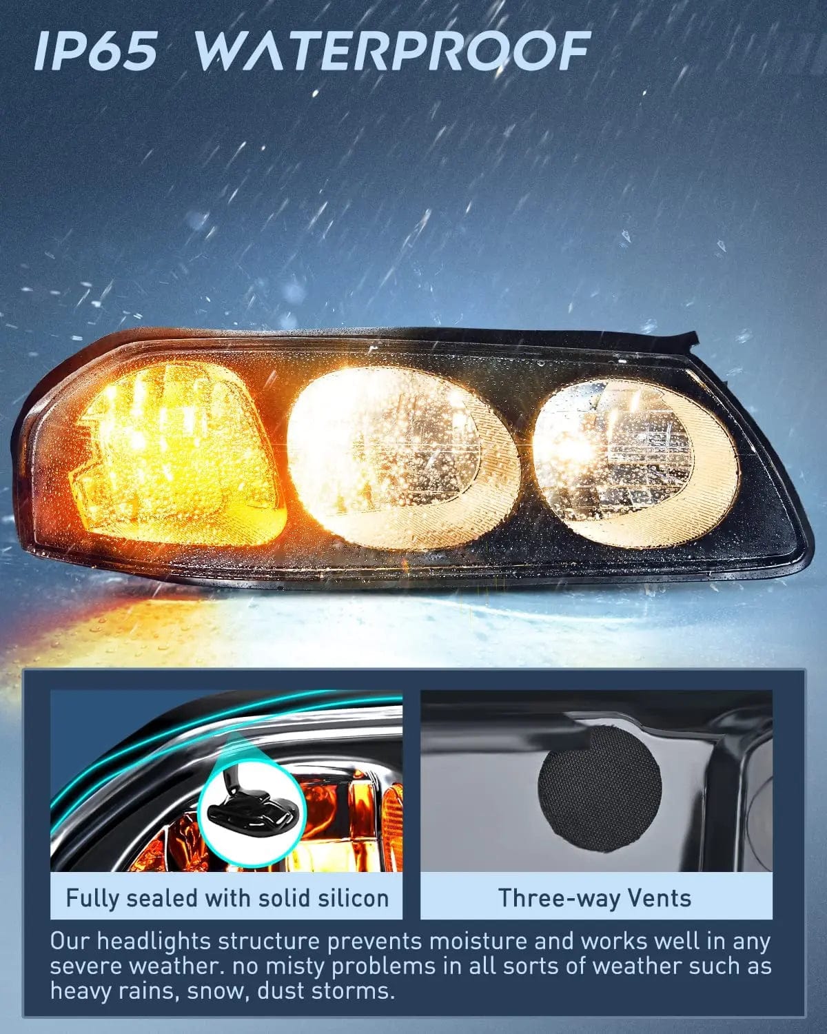 Headlight Assembly 2000 2001 2002 2003 2004 Chevy Impala Headlight Assembly Black Case Amber Reflector