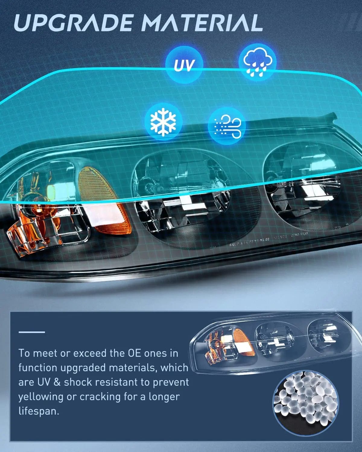 Headlight Assembly 2000 2001 2002 2003 2004 Chevy Impala Headlight Assembly Black Case Amber Reflector