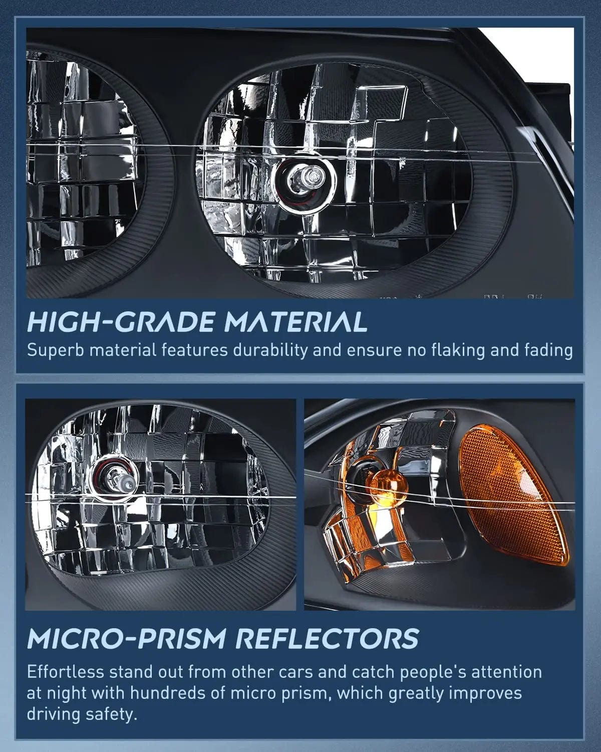 Headlight Assembly 2000 2001 2002 2003 2004 Chevy Impala Headlight Assembly Black Case Amber Reflector