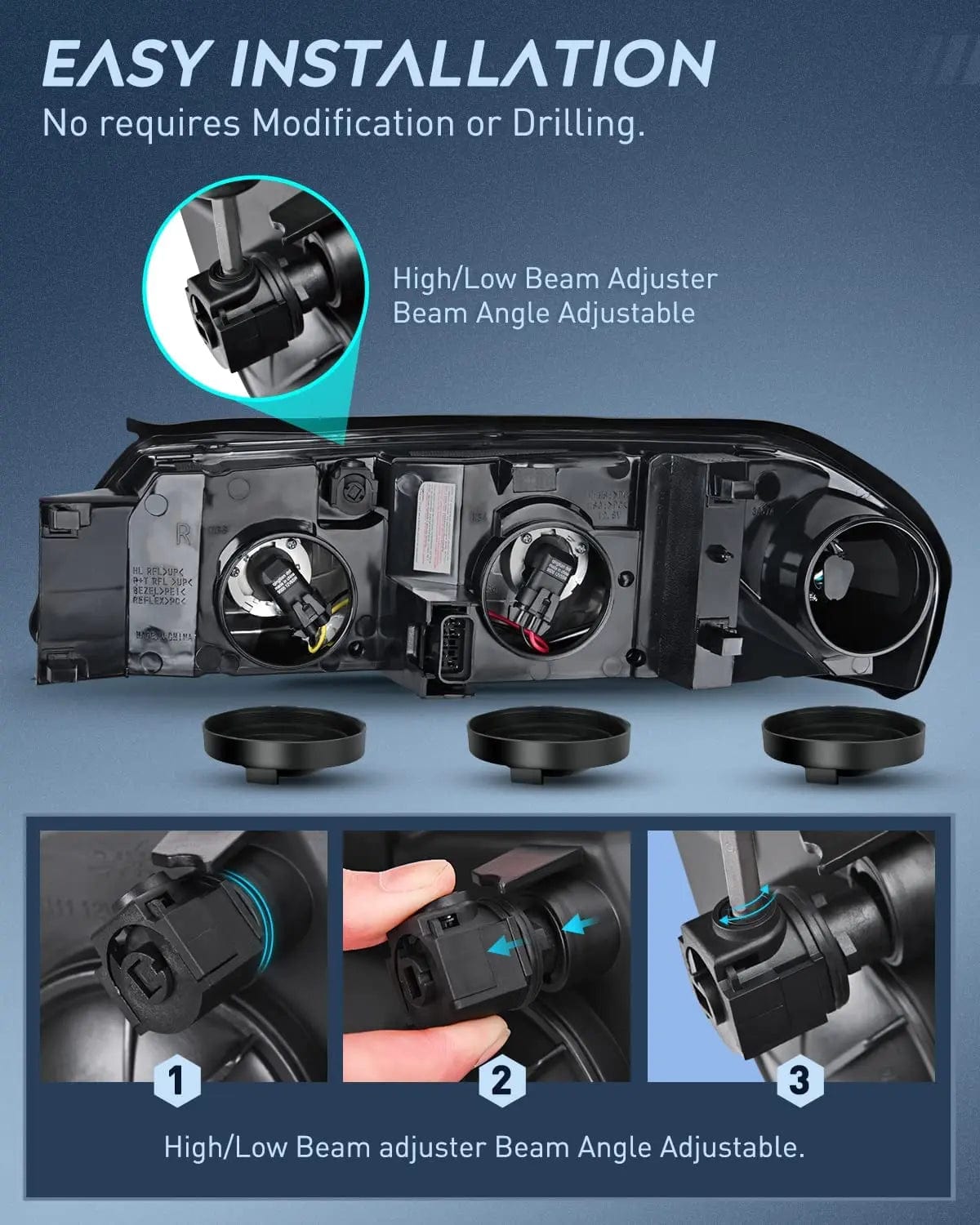 Headlight Assembly 2000 2001 2002 2003 2004 Chevy Impala Headlight Assembly Black Case Amber Reflector