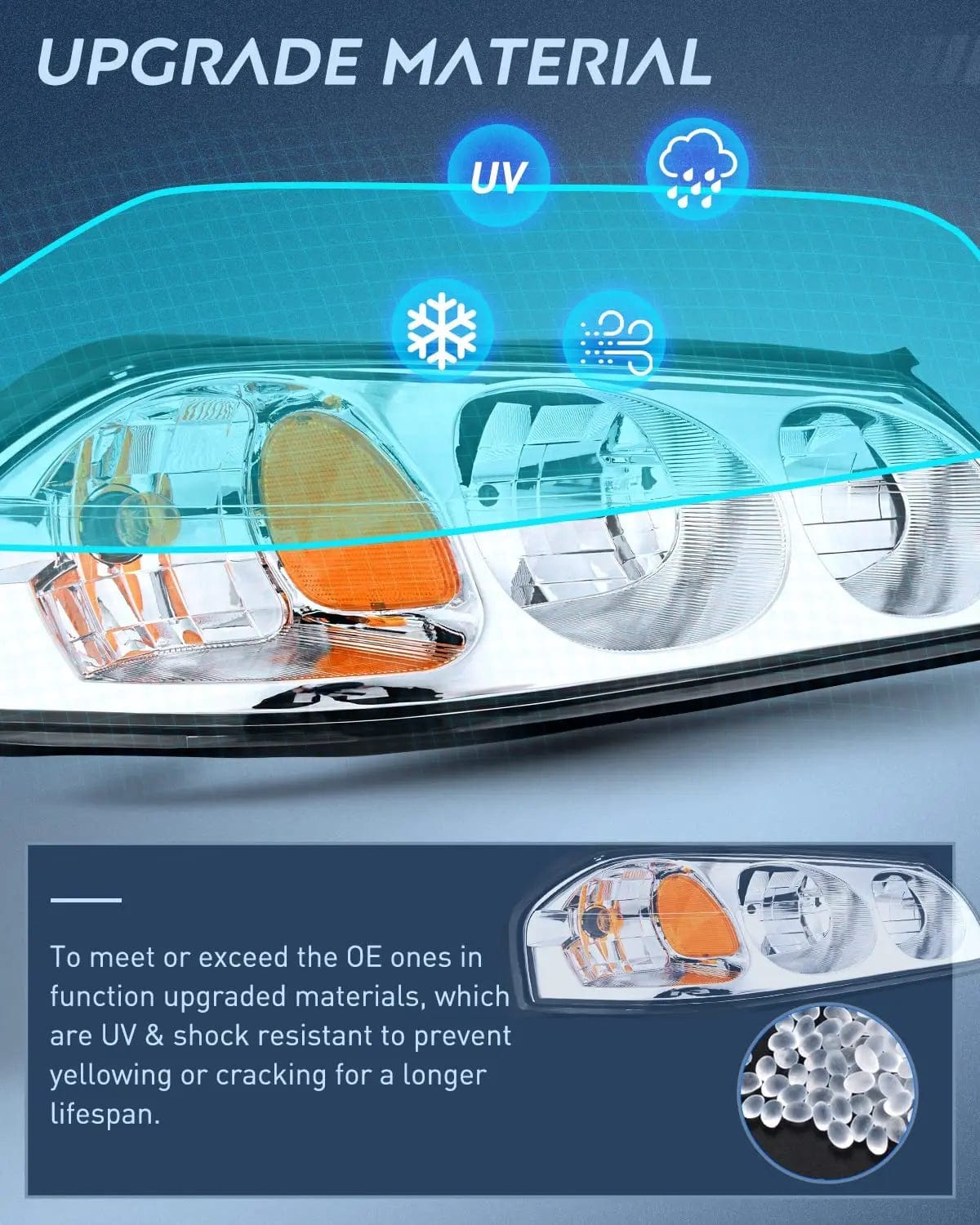 Headlight Assembly 2000 2001 2002 2003 2004 Chevy Impala Headlight Assembly Chrome Case Amber Reflector