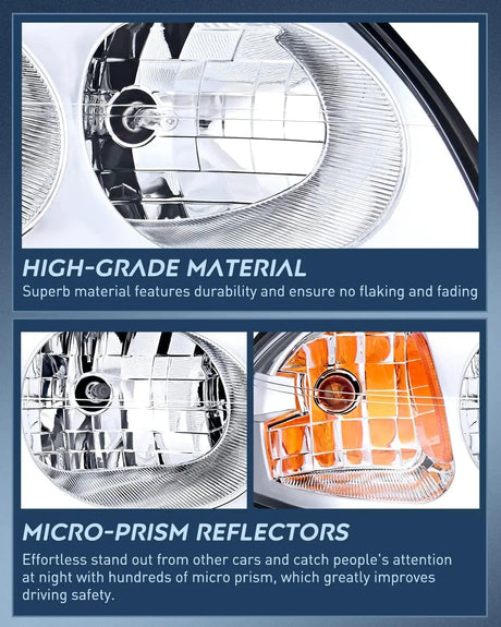 Headlight Assembly 2000 2001 2002 2003 2004 Chevy Impala Headlight Assembly Chrome Case Amber Reflector