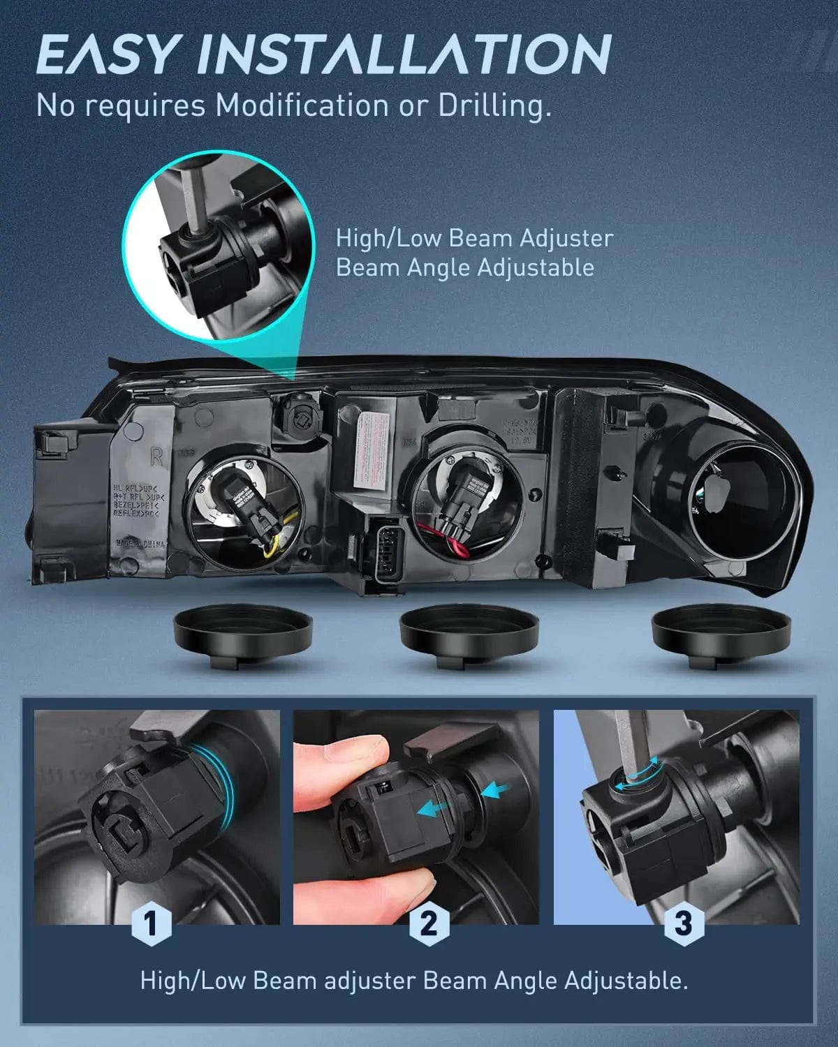 Headlight Assembly 2000 2001 2002 2003 2004 Chevy Impala Headlight Assembly Chrome Case Amber Reflector