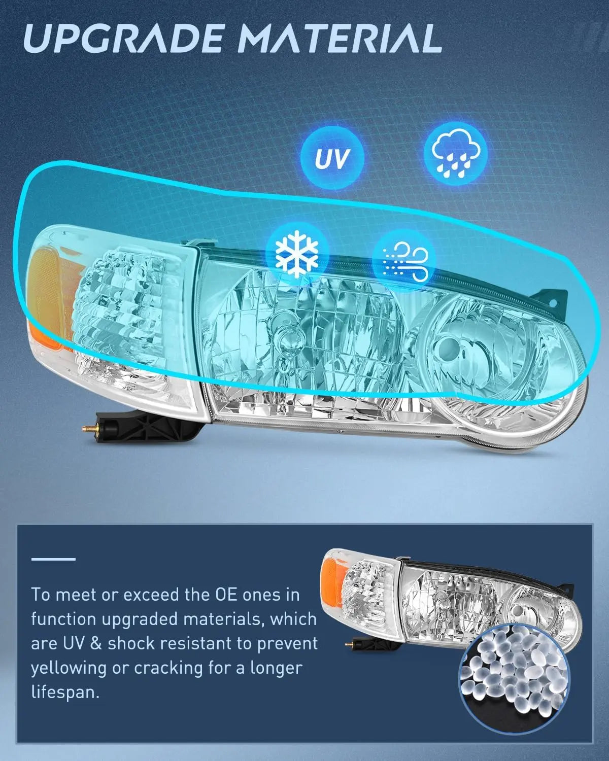 2001 2002 Toyota Corolla Headlight Assembly Chrome Housing Amber Reflector Nilight