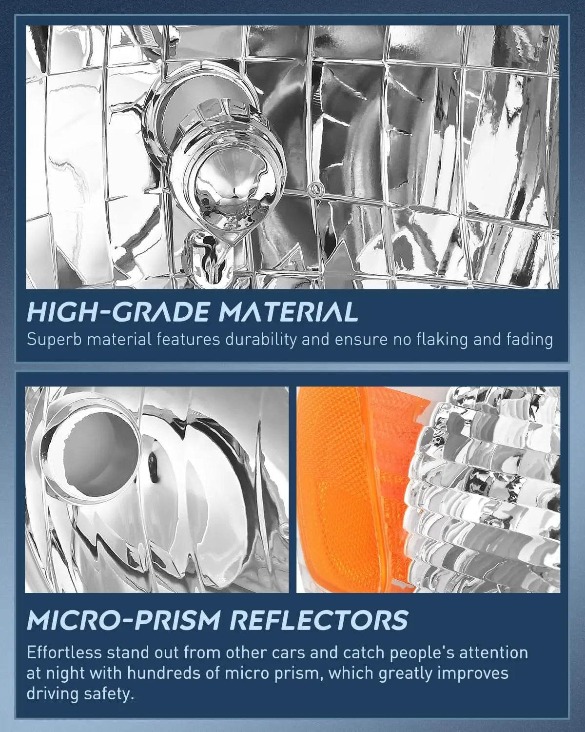 2001 2002 Toyota Corolla Headlight Assembly Chrome Housing Amber Reflector Nilight