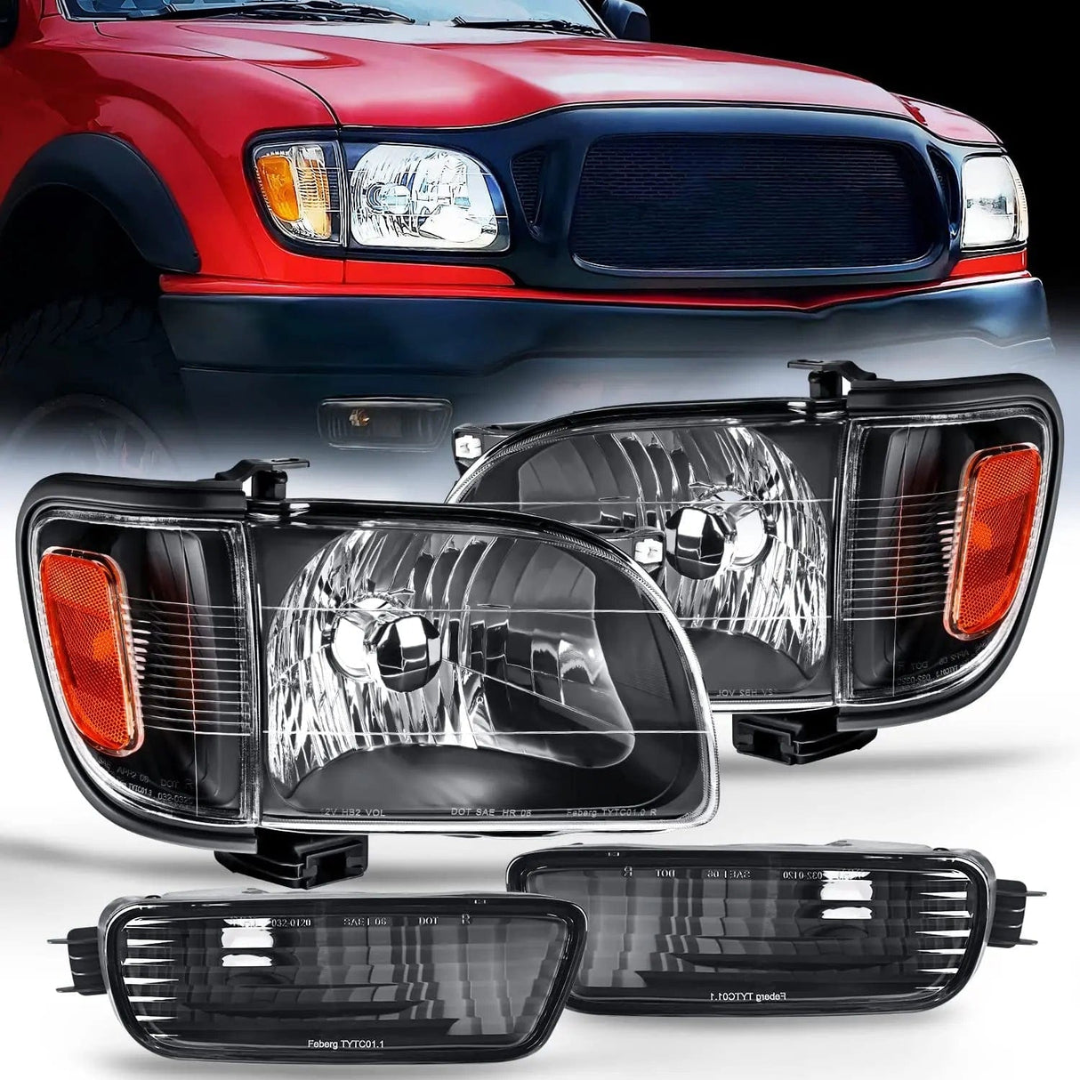 Headlight Assembly 2001 2002 2003 2004 Toyota Tacoma Headlight Assembly Black Case Amber Reflector