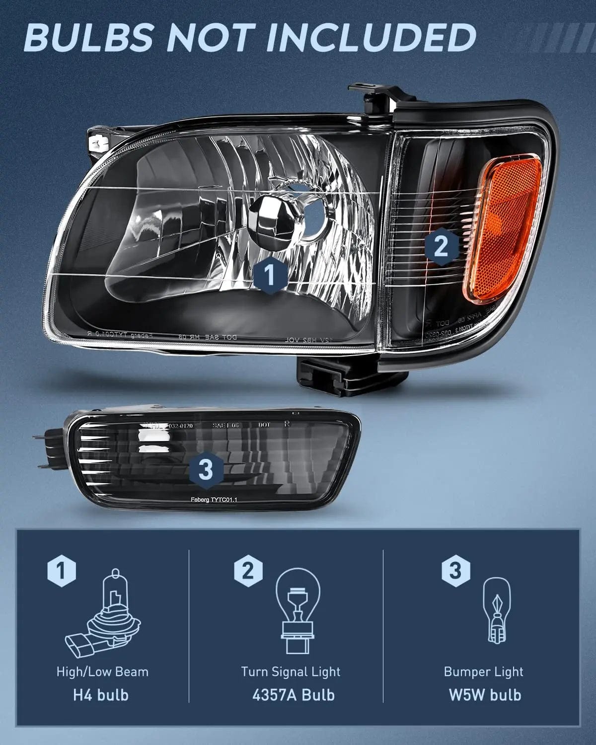 Headlight Assembly 2001 2002 2003 2004 Toyota Tacoma Headlight Assembly Black Case Amber Reflector