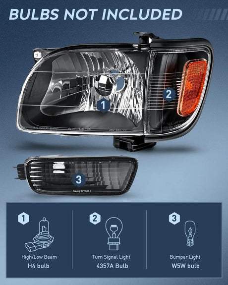 Headlight Assembly 2001 2002 2003 2004 Toyota Tacoma Headlight Assembly Black Case Amber Reflector