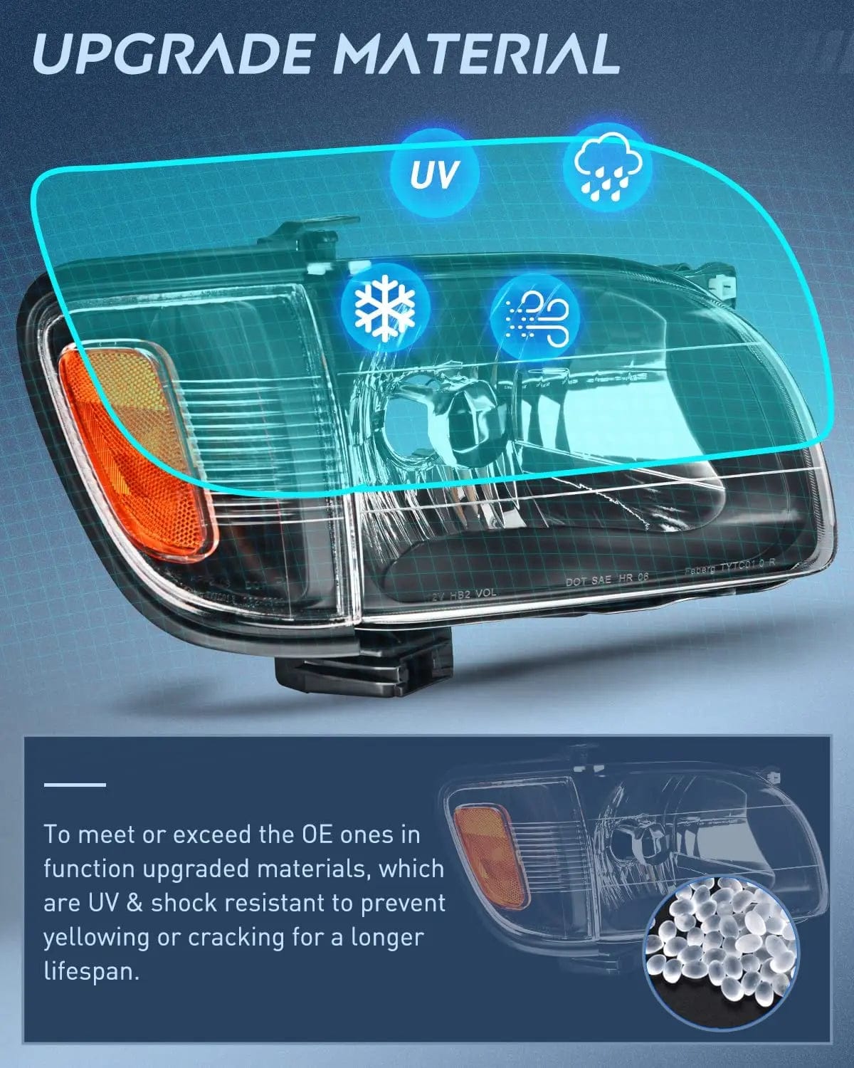 Headlight Assembly 2001 2002 2003 2004 Toyota Tacoma Headlight Assembly Black Case Amber Reflector