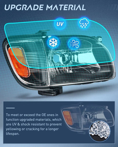 Headlight Assembly 2001 2002 2003 2004 Toyota Tacoma Headlight Assembly Black Case Amber Reflector