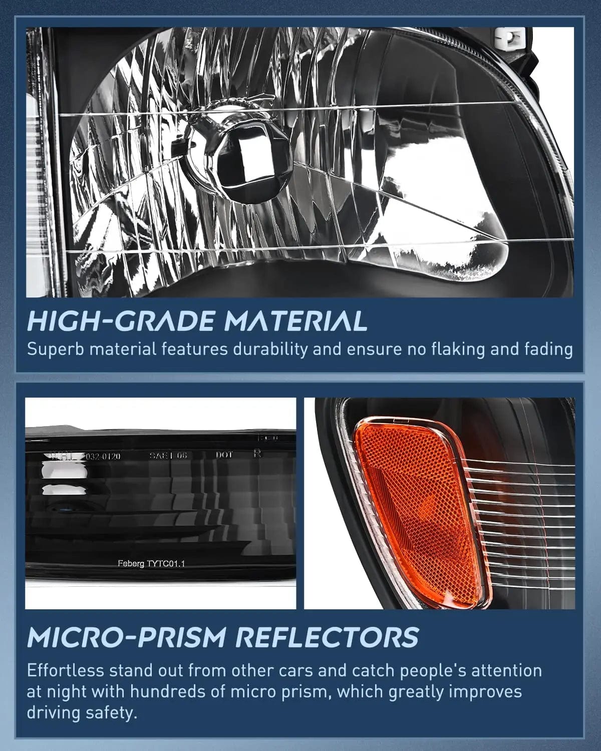 Headlight Assembly 2001 2002 2003 2004 Toyota Tacoma Headlight Assembly Black Case Amber Reflector