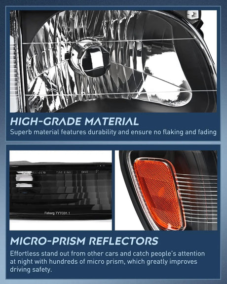 Headlight Assembly 2001 2002 2003 2004 Toyota Tacoma Headlight Assembly Black Case Amber Reflector