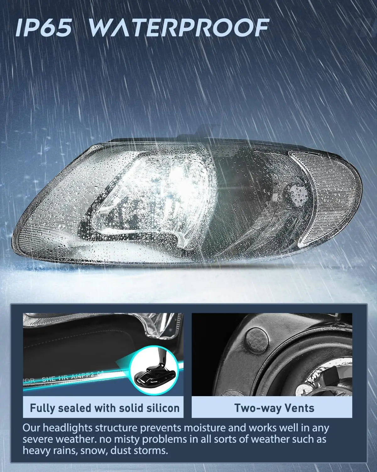 2001-2007 Chrysler Town & Country 2001-2003 Voyager 2001-2007 Dodge Grand Caravan Headlight Assembly Black Case Clear Reflector Nilight