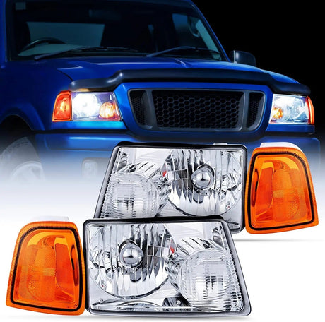 Headlight Assembly 2001 2002 2003 2004 2005 2006 2007 2008 2009 2010 2011 2011 Ford Ranger Headlight Assembly Chrome Case Amber Reflector