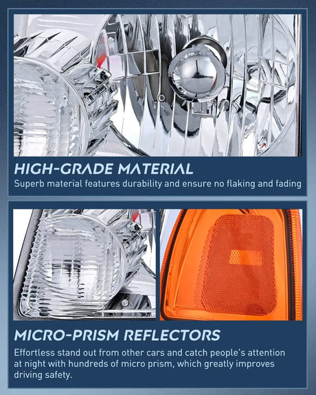 Headlight Assembly 2001 2002 2003 2004 2005 2006 2007 2008 2009 2010 2011 2011 Ford Ranger Headlight Assembly Chrome Case Amber Reflector
