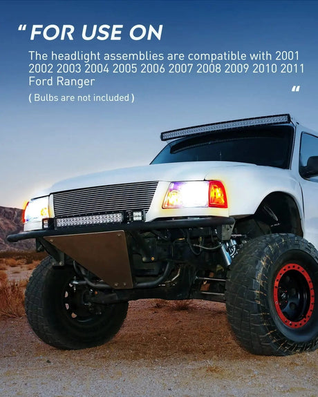 Headlight Assembly 2001 2002 2003 2004 2005 2006 2007 2008 2009 2010 2011 2011 Ford Ranger Headlight Assembly Chrome Case Amber Reflector