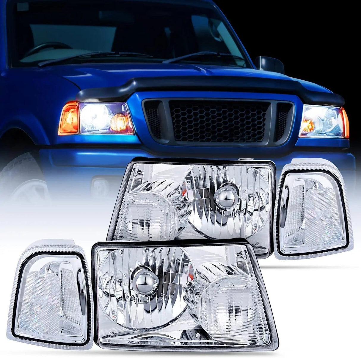 Headlight Assembly 2001 2002 2003 2004 2005 2006 2007 2008 2009 2010 2011 2011 Ford Ranger Headlight Assembly Chrome Case Clear Reflector