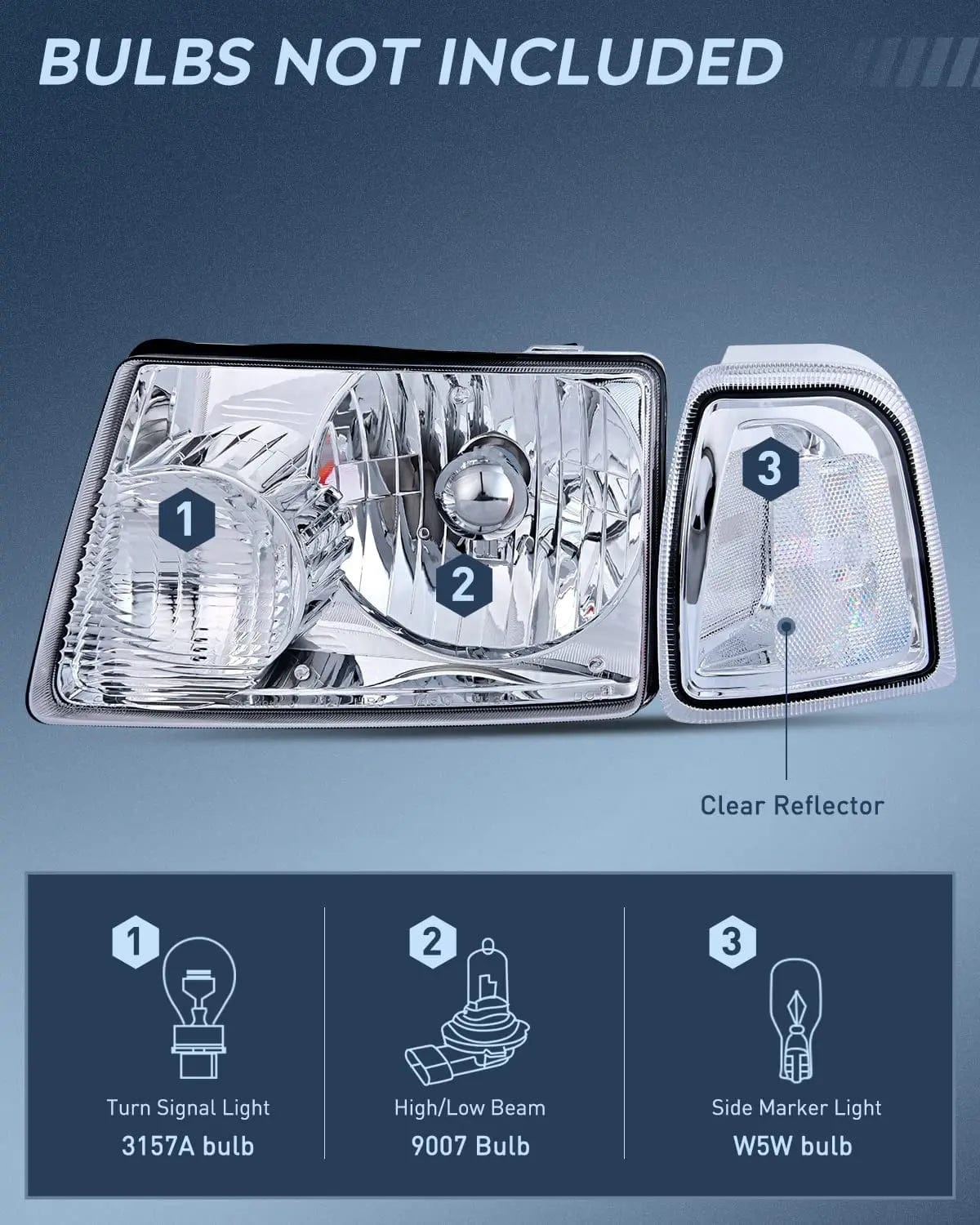 Headlight Assembly 2001 2002 2003 2004 2005 2006 2007 2008 2009 2010 2011 2011 Ford Ranger Headlight Assembly Chrome Case Clear Reflector