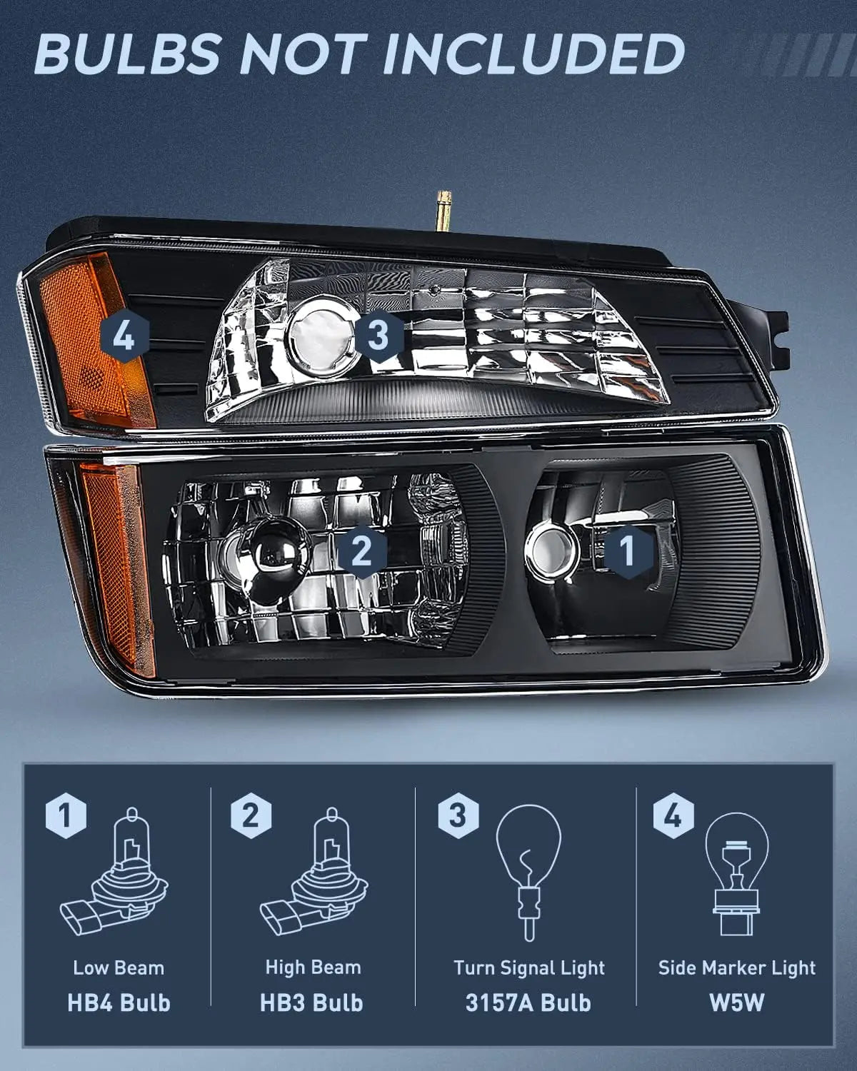 2002-2006 Chevy Avalanche Headlight Assembly Black Case Amber Clear Reflector Nilight