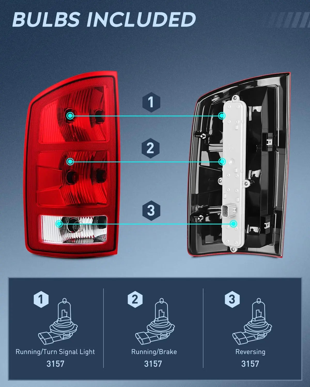 2002-2006 Dodge Ram 1500 2003-2006 Dodge Ram 2500 3500 Taillight Assembly Rear Lamp Replacement OE Style w/Bulbs Driver Side Nilight