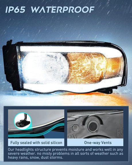 Headlight Assembly 2002 2003 2004 2005 Dodge Ram 1500 2003 2004 2005 Dodge Ram 2500 3500 Headlight Assembly Smoke Case Clear Reflector