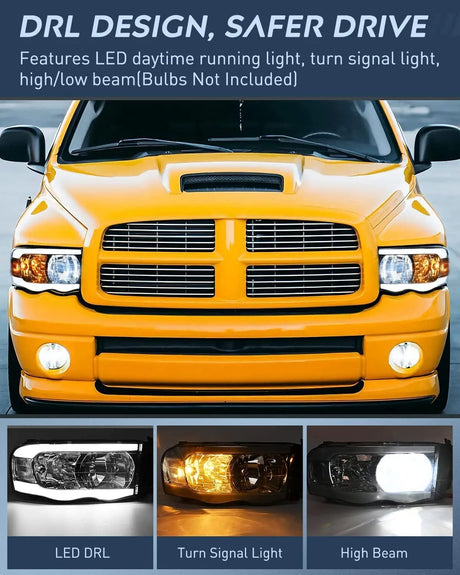 Headlight Assembly 2002 2003 2004 2005 Dodge Ram 1500 2003 2004 2005 Dodge Ram 2500 3500 Headlight Assembly Smoke Case Clear Reflector
