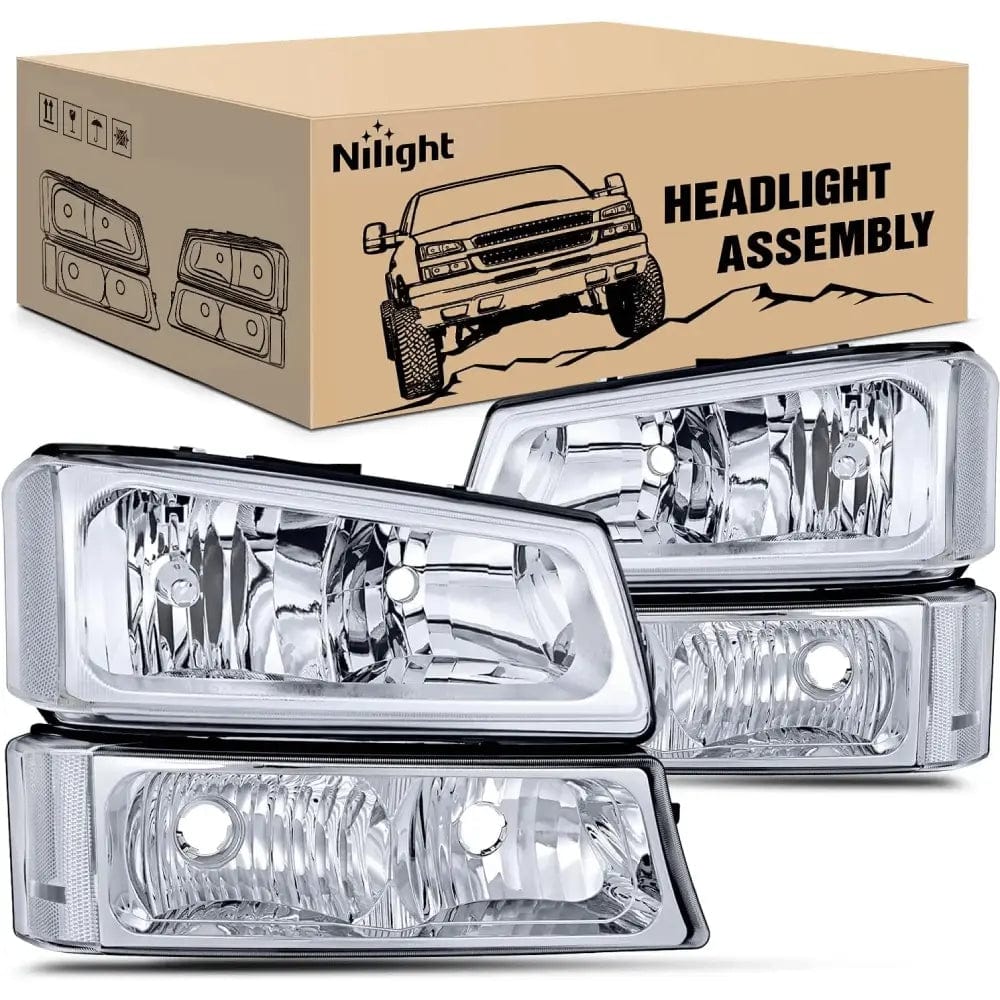 Headlight Assembly 2003 2004 2005 2006 Chevy Silverado Avalanche 1500 1500HD 2500 2500HD 3500 Headlight Assembly Chrome Case Reflector Clear Lens