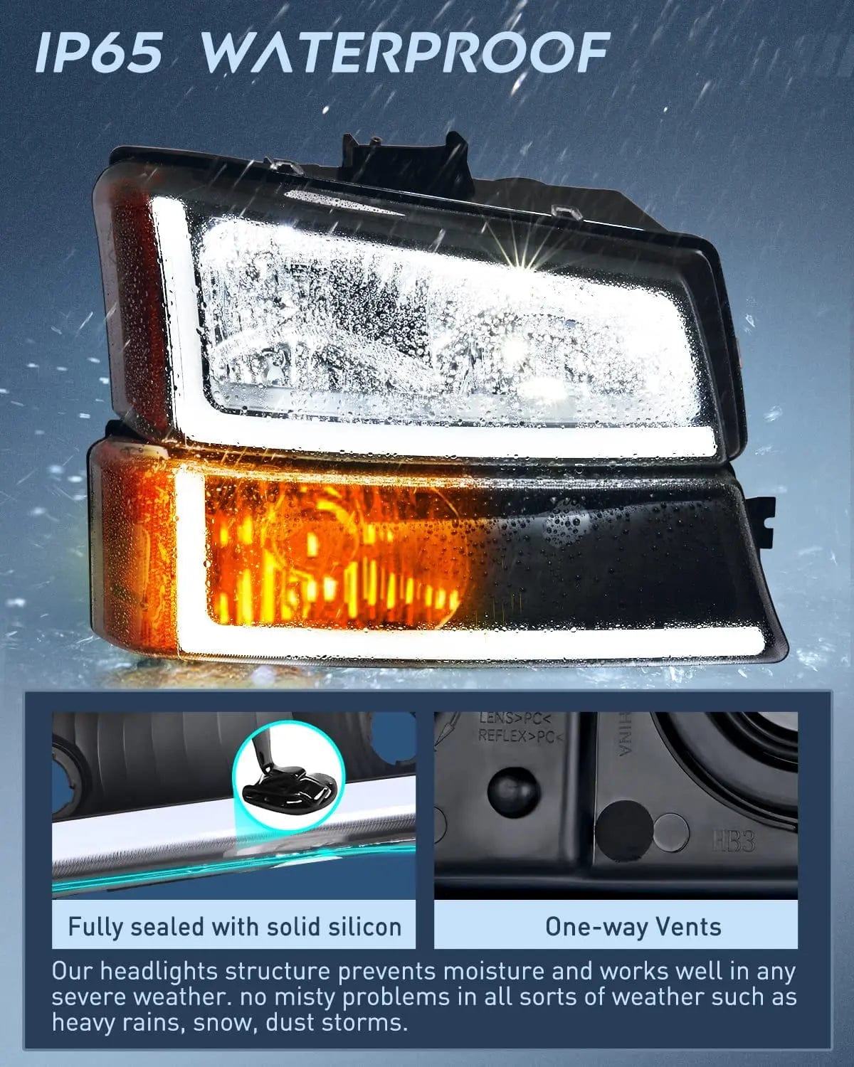 Headlight Assembly 2003 2004 2005 2006 2007 Chevy Silverado Avalanche 1500 2500 3500 Headlight Assembly Black Case Amber Reflector DRL