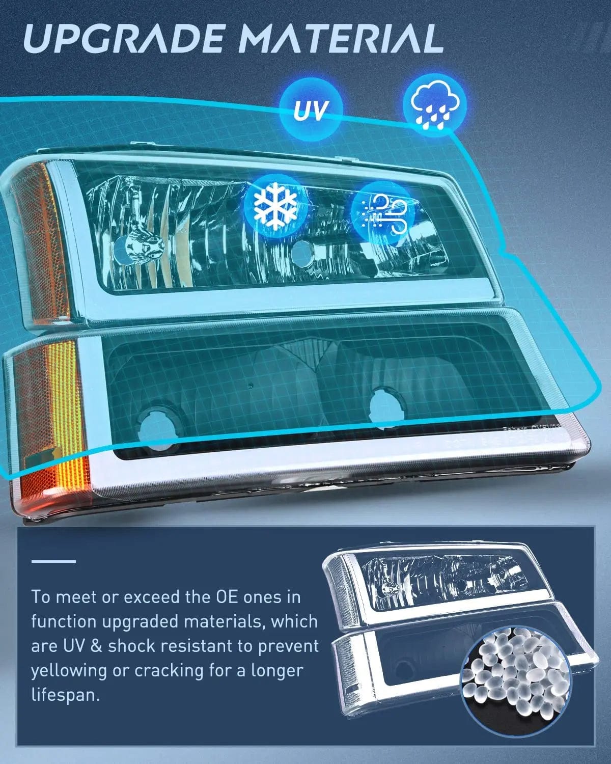 Headlight Assembly 2003 2004 2005 2006 2007 Chevy Silverado Avalanche 1500 2500 3500 Headlight Assembly Black Case Amber Reflector DRL