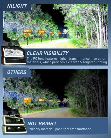 Headlight Assembly 2003 2004 2005 2006 2007 Chevy Silverado Avalanche 1500 2500 3500 Headlight Assembly Black Case Amber Reflector DRL