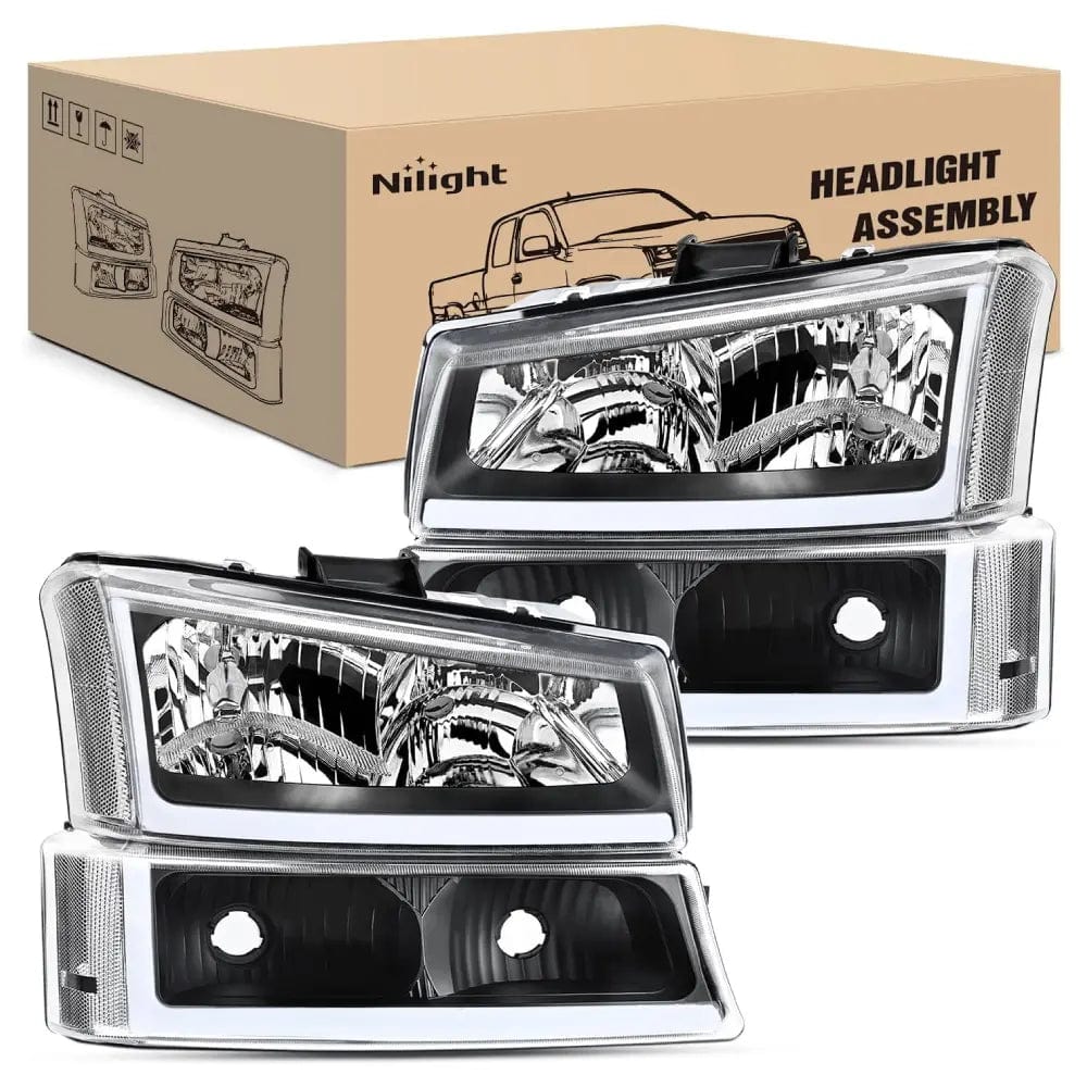 Headlight Assembly 2003 2004 2005 2006 2007 Chevy Silverado Avalanche 1500 2500 3500 Headlight Assembly Black Case Clear Reflector DRL