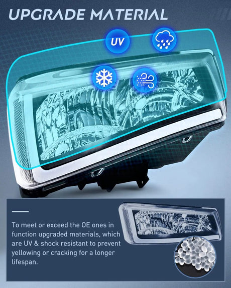 Headlight Assembly 2003 2004 2005 2006 2007 Chevy Silverado Avalanche 1500 2500 3500 Headlight Assembly Black Case Clear Reflector DRL