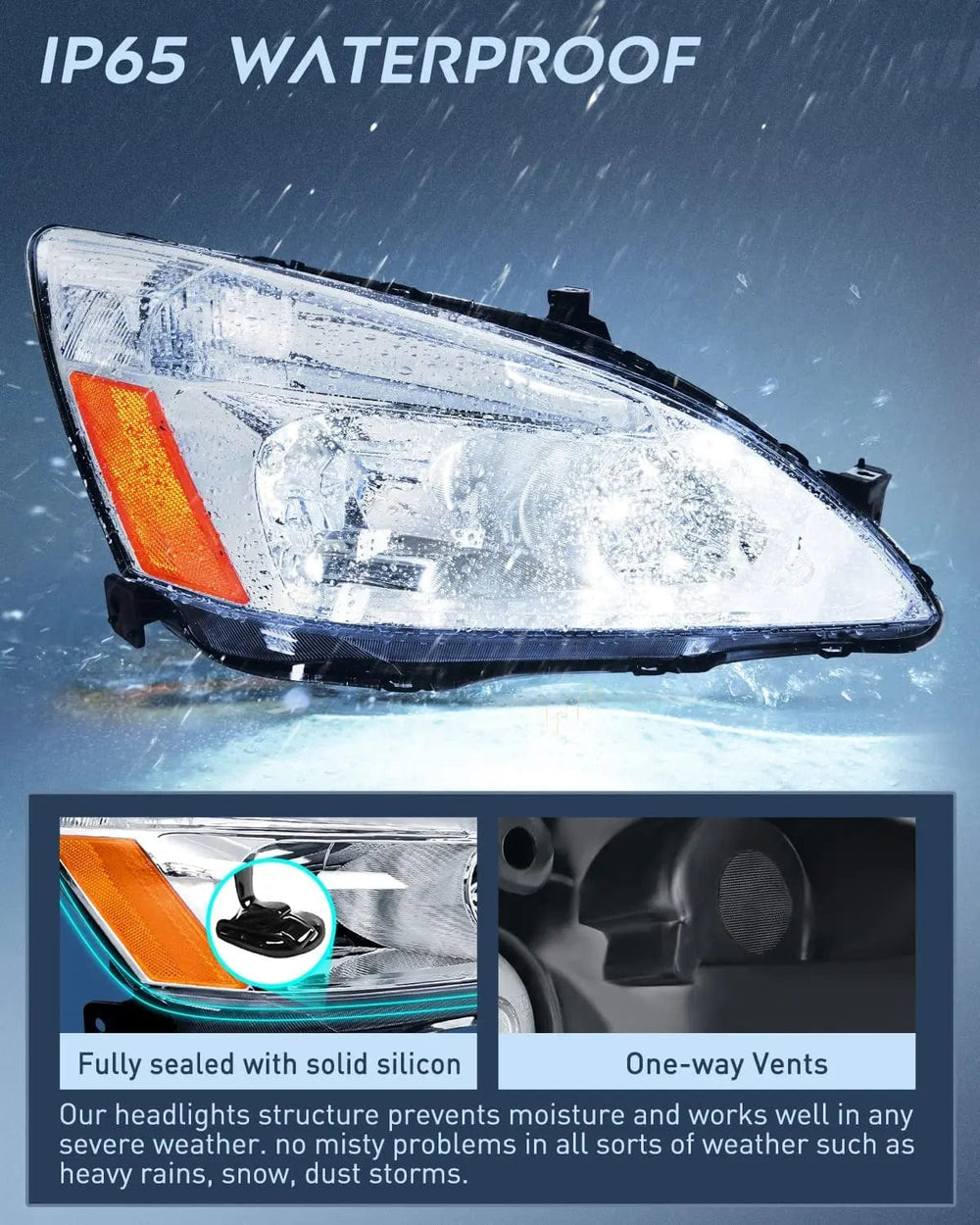 Headlight Assembly 2003 2004 2005 2006 2007 Honda Accord Headlight Assembly Chrome Case Amber Reflector