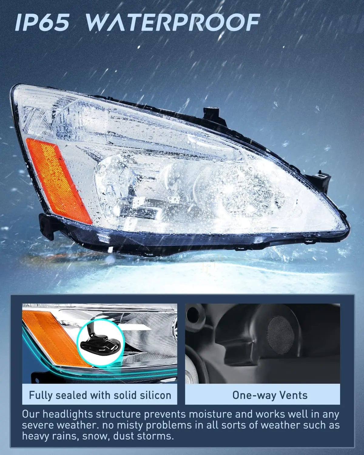 Headlight Assembly 2003 2004 2005 2006 2007 Honda Accord Headlight Assembly Chrome Case Amber Reflector