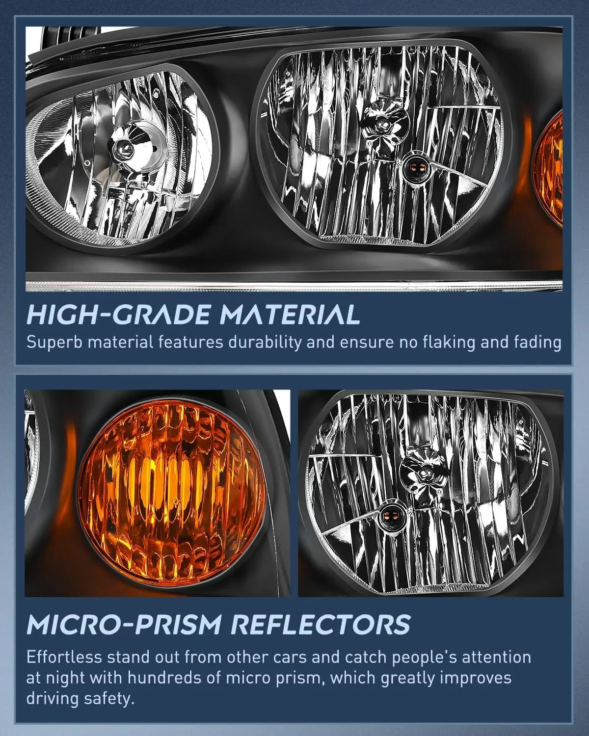 2004-2006 Hyundai Elantra Headlight Assembly Black Housing Amber Reflector Nilight