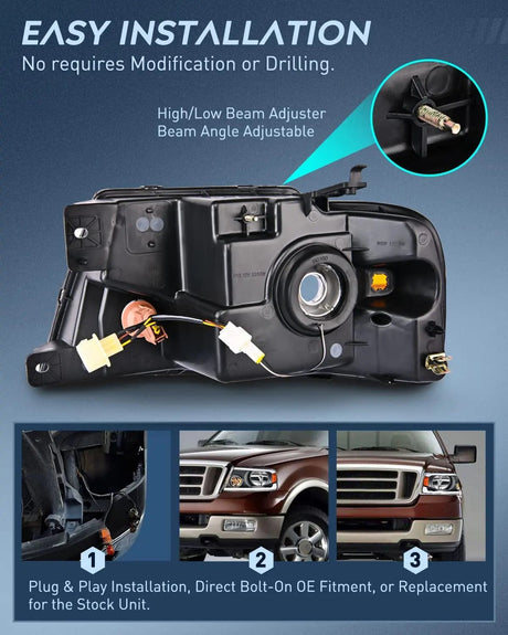 Headlight Assembly 2004 2005 2006 2007 2008 Ford F150 2006 2007 2008 Lincoln Mark LT Led DRL Headlight Assembly Black Case Amber Reflector