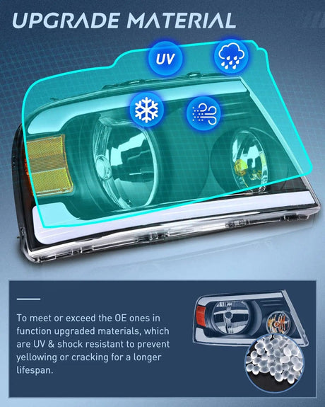 Headlight Assembly 2004 2005 2006 2007 2008 Ford F150 2006 2007 2008 Lincoln Mark LT Led DRL Headlight Assembly Black Case Amber Reflector