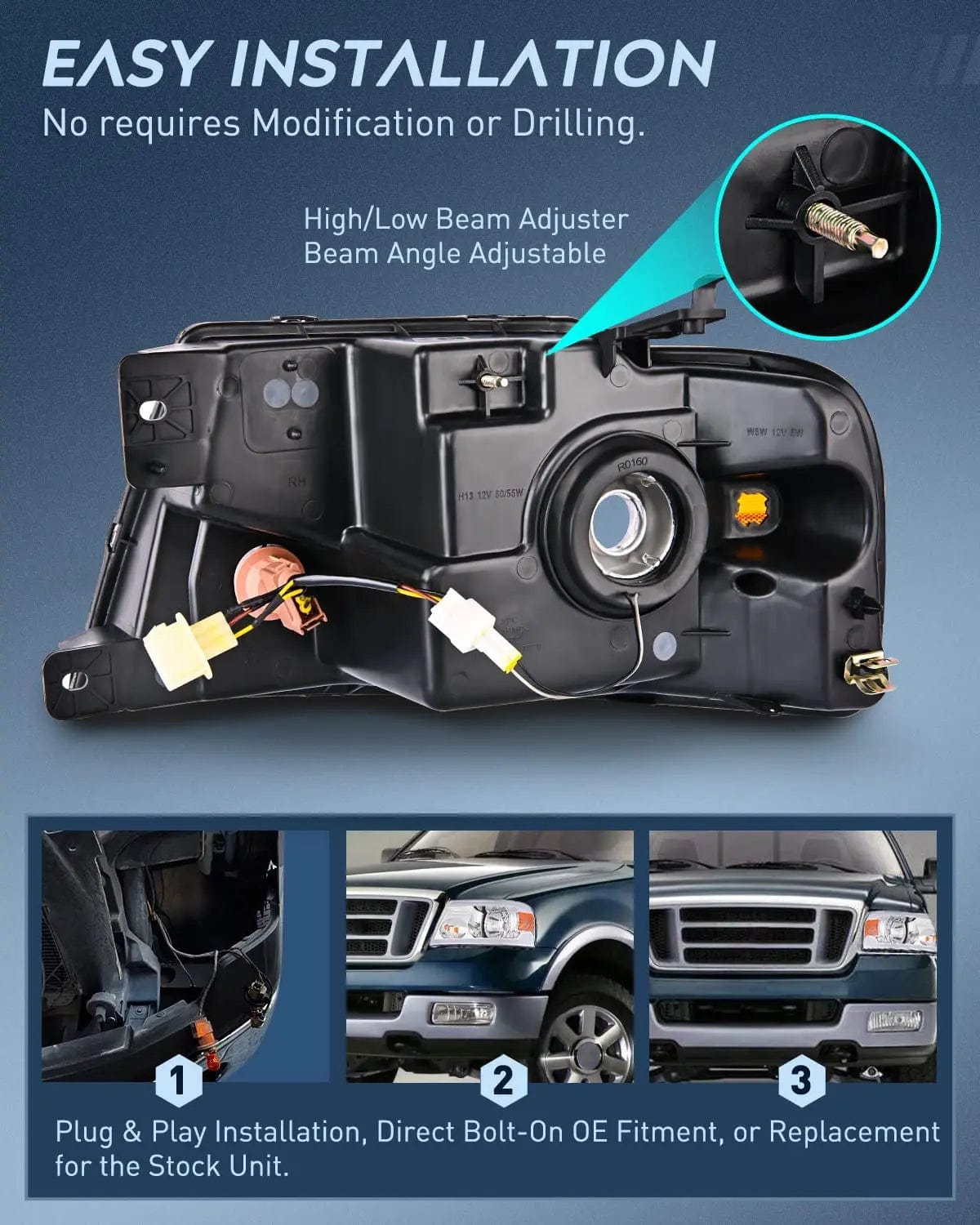 Headlight Assembly 2004 2005 2006 2007 2008 Ford F150 2006 2007 2008 Lincoln Mark LT Led DRL Headlight Assembly Chrome Case Amber Reflector