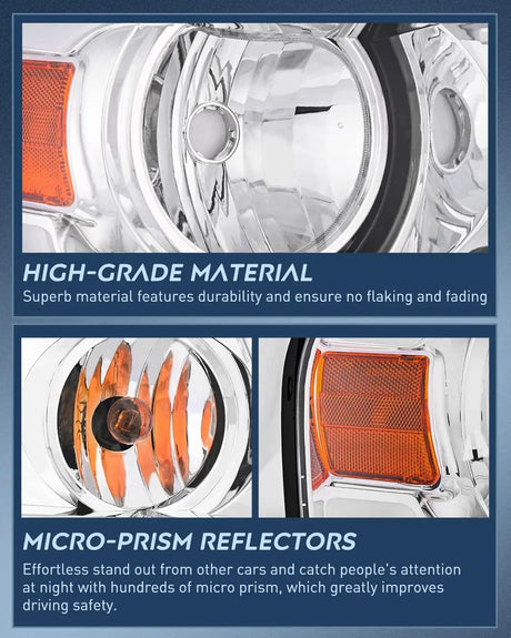 Headlight Assembly 2004 2005 2006 2007 2008 Ford F150 2006 2007 2008 Lincoln Mark LT Led DRL Headlight Assembly Chrome Case Amber Reflector