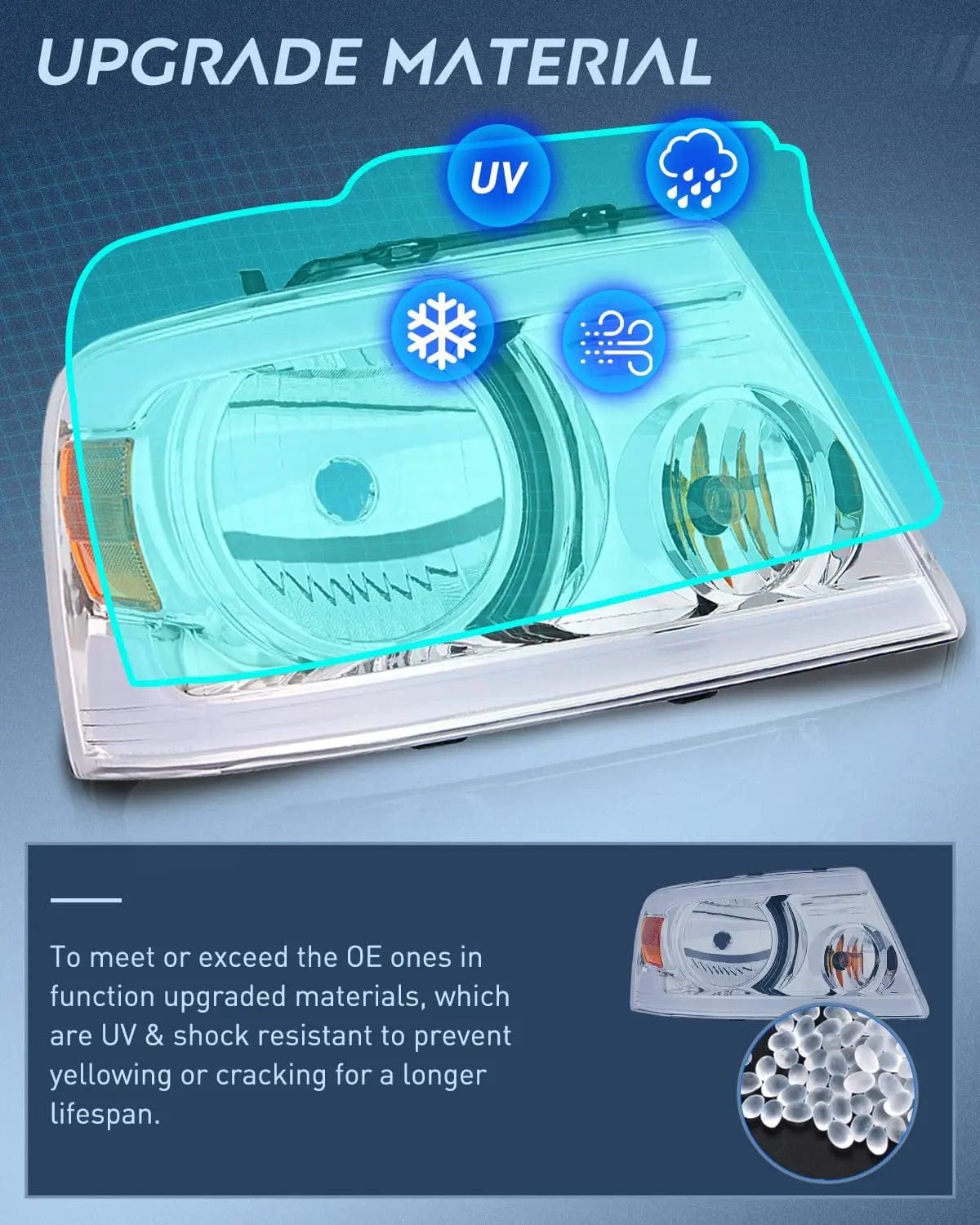 Headlight Assembly 2004 2005 2006 2007 2008 Ford F150 2006 2007 2008 Lincoln Mark LT Led DRL Headlight Assembly Chrome Case Amber Reflector